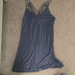 Blue Chemise with Spaghetti Straps and V-Neckline